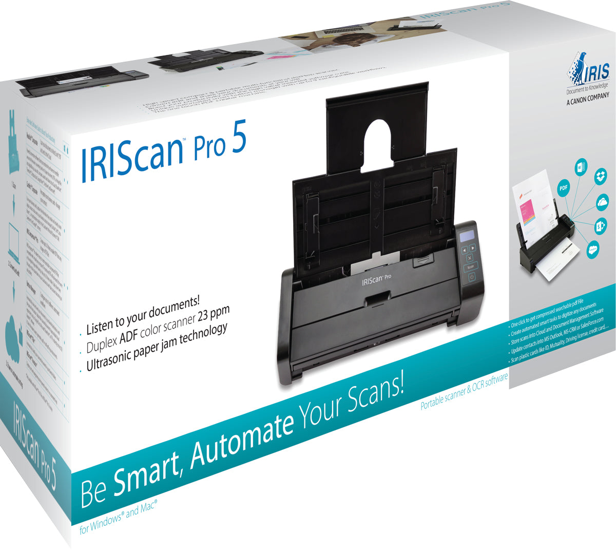 I.R.I.S. IRIS IRIScan Pro 5 – Mobiler Scanner, 23 ppm, 600 dpi, ADF 20 Blatt, USB, für Windows, macOS