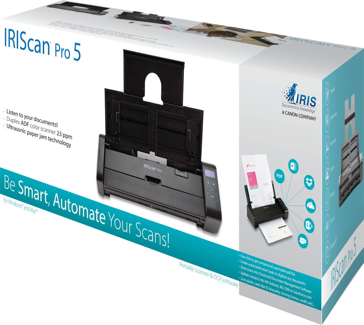 I.R.I.S. IRIS IRIScan Pro 5 – Mobiler Scanner, 23 ppm, 600 dpi, ADF 20 Blatt, USB, für Windows, macOS