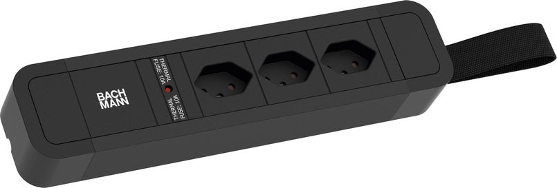 Bachmann PRIMO 2 Steckdosenleiste, 3×T13, ohne Schalter, 2 m, Eingang T12 – schwarz