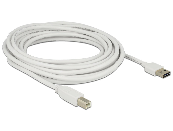 DeLOCK USB-A auf USB-B Kabel – USB 2.0 (480 Mbit/s) – 5 m – Goldkontakte – Weiss