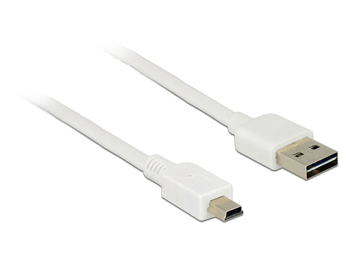 DeLOCK USB-Kabel – USB-A auf Mini-USB-B – USB 2.0 (480 Mbit/s) – 1 m – USB-A beidseitig einsteckbar – Weiss