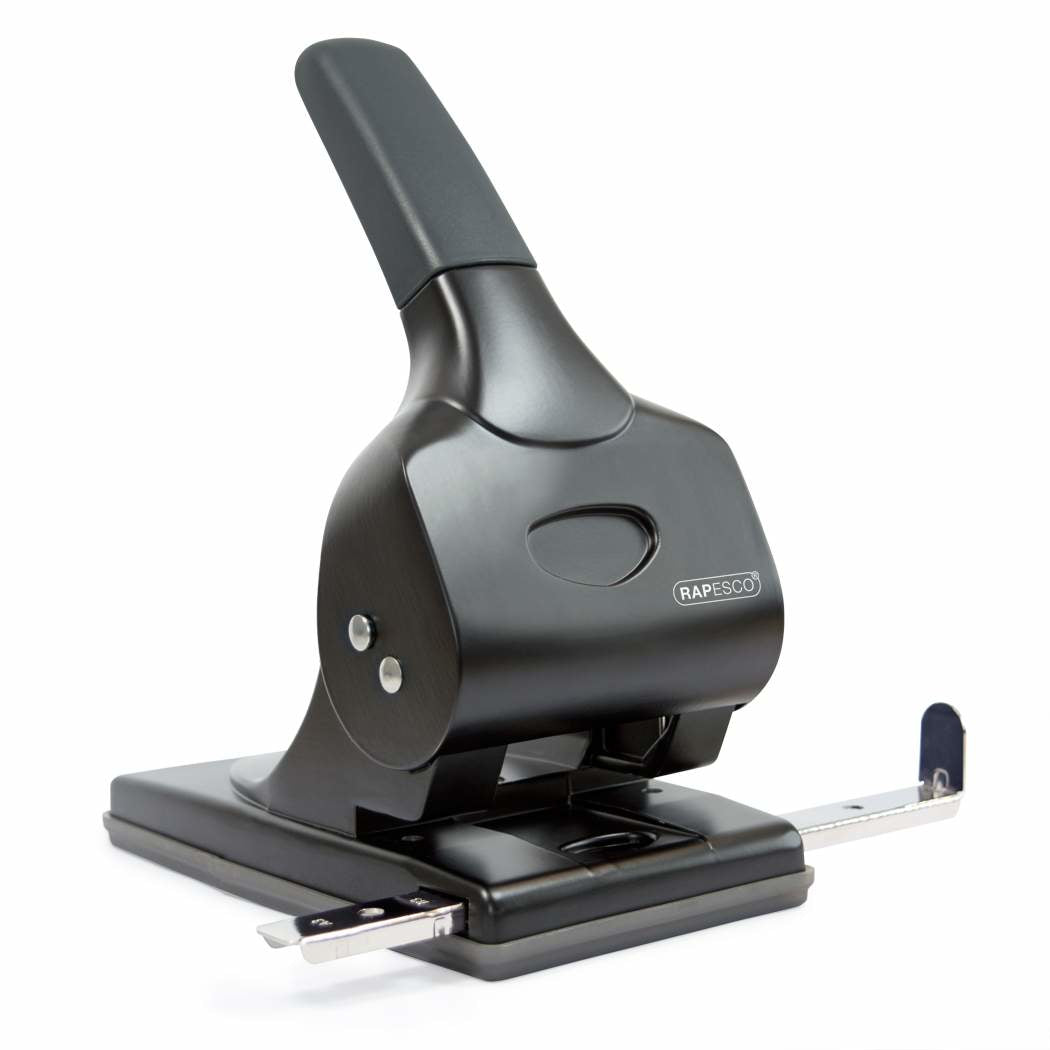 Rapesco Bürolocher ALU 65 – 2-Loch, Lochabstand 80 mm, 65 Blatt – Schwarz – Metall