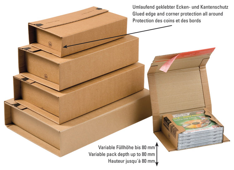 Colompac Versandverpackung CP 020.12 – für C4, 325 × 250 × 1–80 mm, selbstklebend, Aufreissband – 20 Stk.