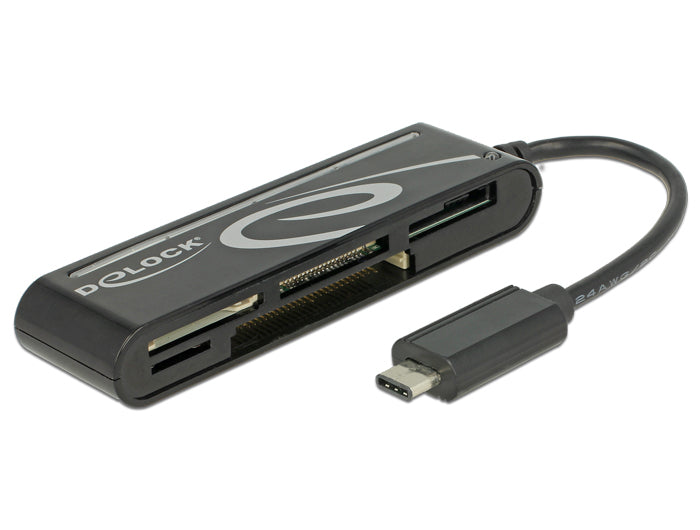 DeLOCK 91739 – Externer USB-C Kartenleser, USB 2.0 480 Mbit/s, für CF/SD/microSD/Memory Stick/MMC/xD, Schwarz