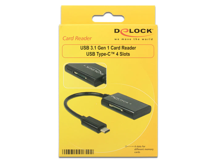 DeLOCK USB-Kartenleser USB-C – SD/microSD, MMC – USB 3.2 Gen 1 – Schwarz – für Windows/Mac/Android