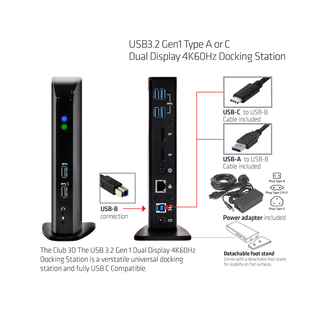 CLUB3D Club 3D Dockingstation – USB-A, 2× DP, GbE, 3,5 mm Audio, für Windows