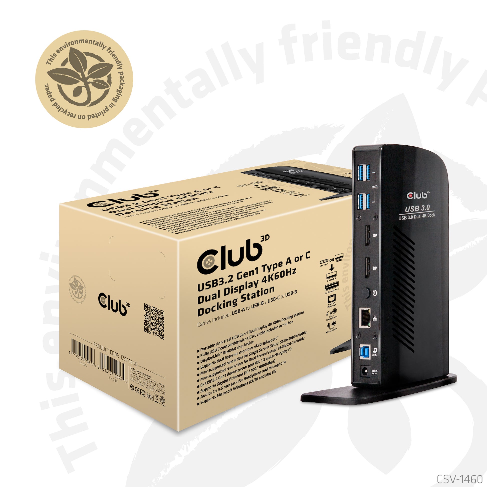 CLUB3D Club 3D Dockingstation – USB-A, 2× DP, GbE, 3,5 mm Audio, für Windows
