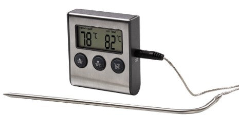Xavax Digitales Bratenthermometer, Sonde 16 cm, Timer, kabelgebunden, Edelstahl/Kunststoff, schwarz/silber