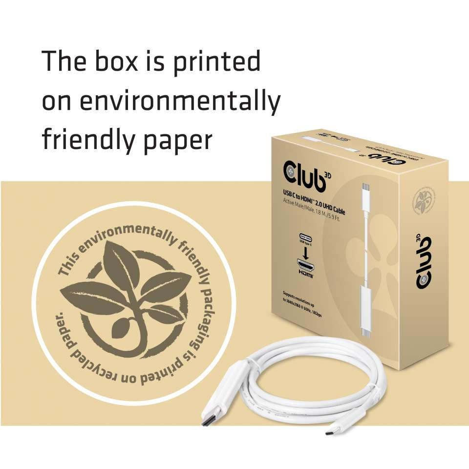CLUB3D Club 3D USB-C auf HDMI Kabel HDMI 2.0 4K 60 Hz – 1,8 m – aktiv – Weiss