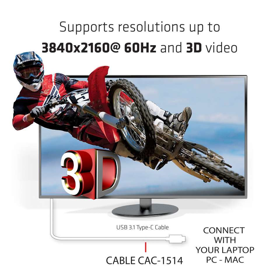 CLUB3D Club 3D USB-C auf HDMI Kabel HDMI 2.0 4K 60 Hz – 1,8 m – aktiv – Weiss