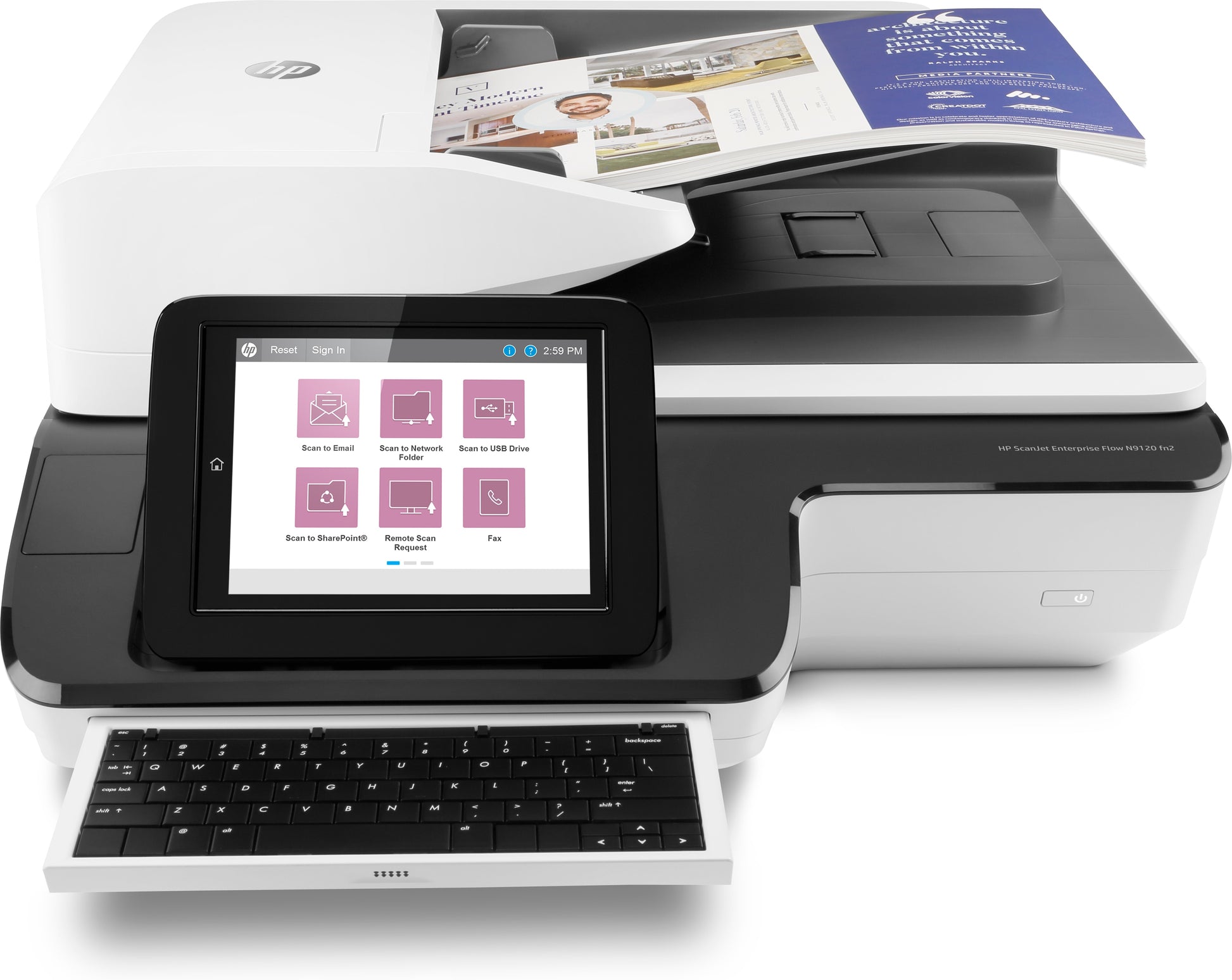 HP ScanJet Enterprise Flow N9120 fn2 – Flachbettscanner mit ADF, A3, Duplex, 120 ppm, 600 dpi, LAN, USB