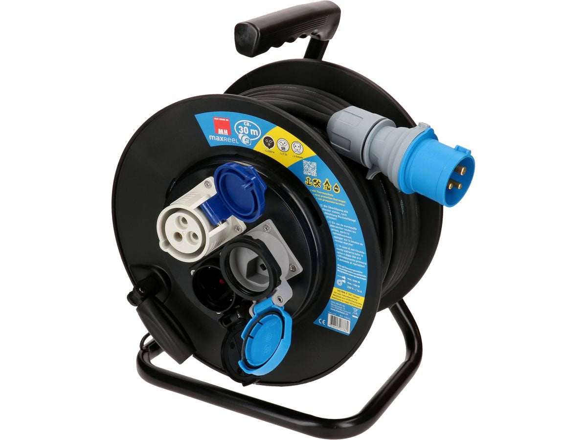 Max Hauri AG Max Hauri Kabelrolle, (1×T23 + 1×CEE 16-3 + 1×Schuko (Typ F)), 30 m, IP44 – schwarz