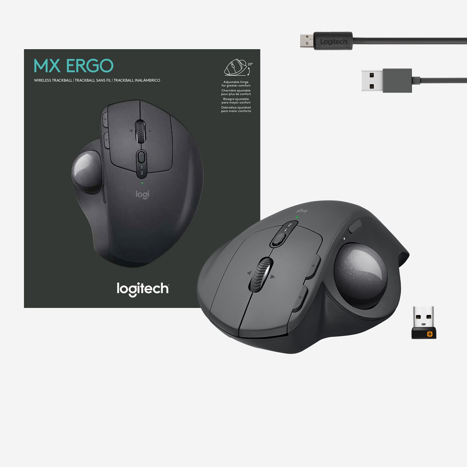 Logitech MX Ergo Ergonomische Maus – kabellos, Bluetooth + 2,4 GHz, für Rechtshänder, schwarz