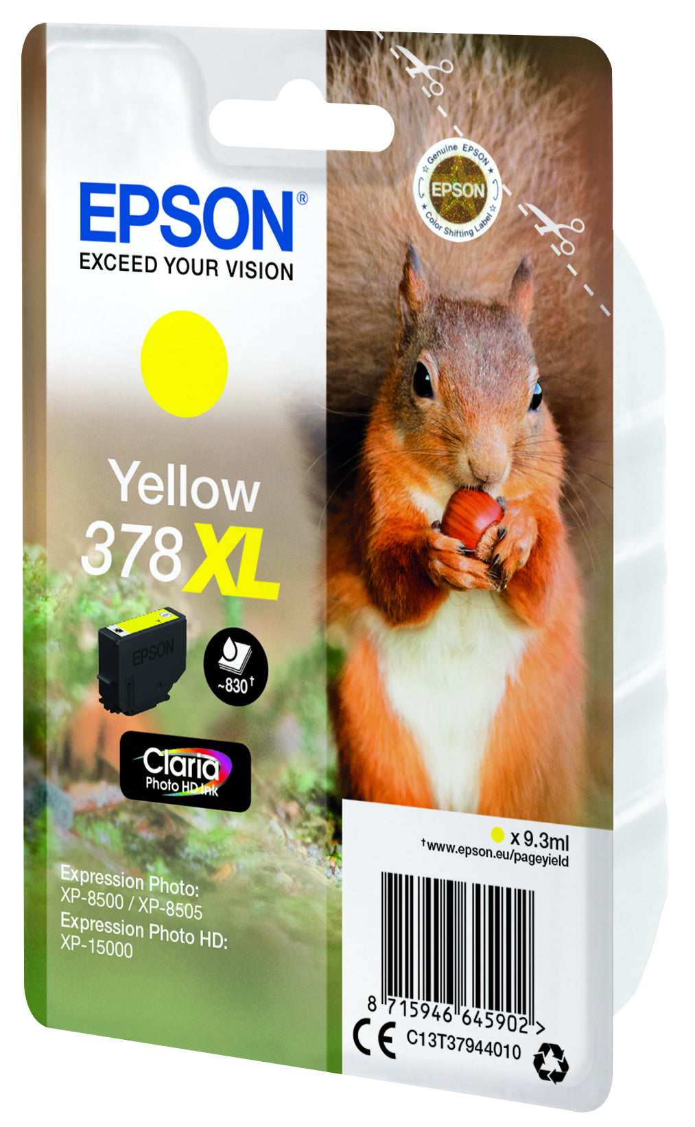 Epson 378XL Gelbe Tintenpatrone (Original) – 830 Seiten – für Expression Photo XP-8500/XP-8505, XP-15000