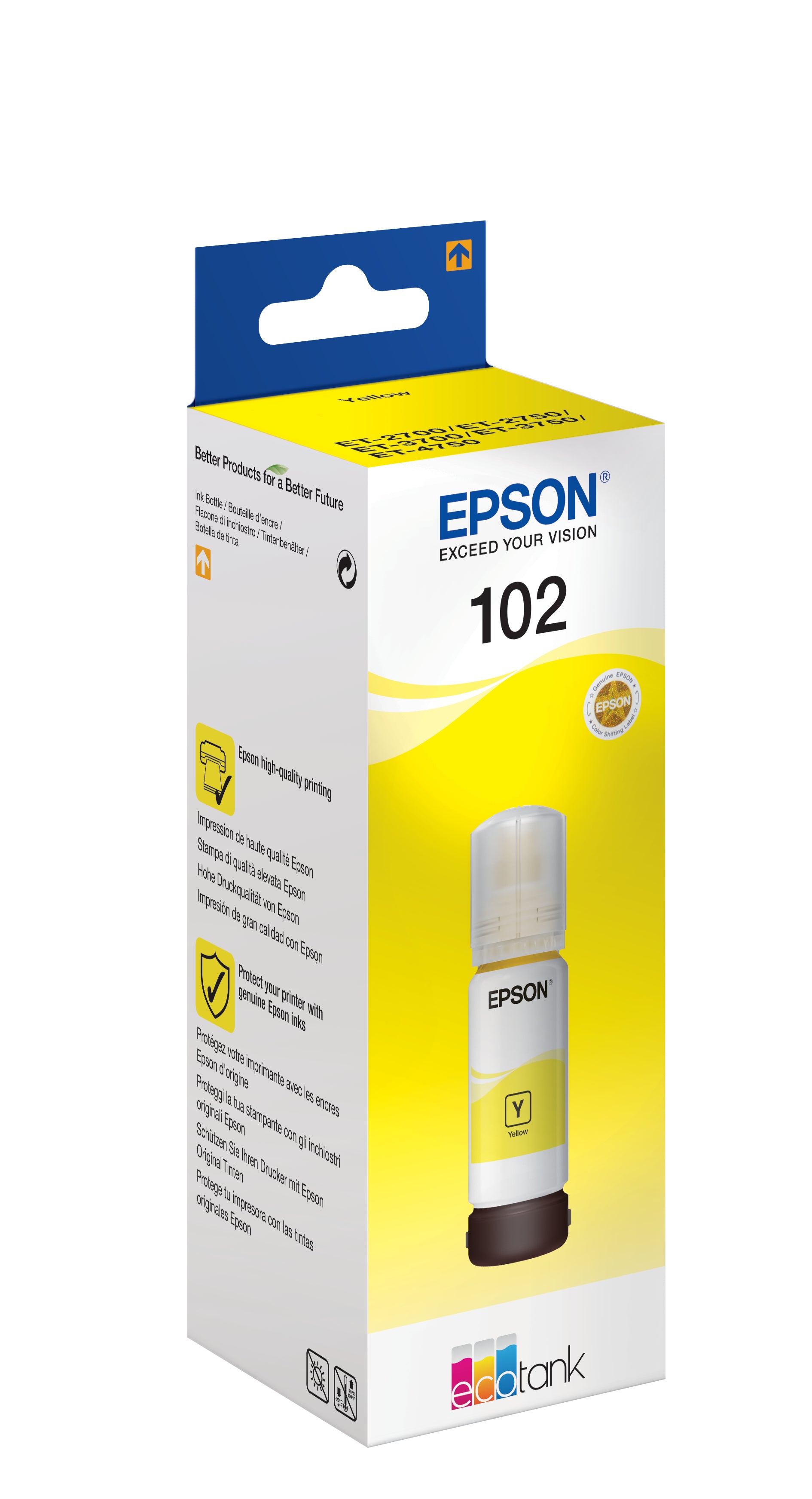 Epson 102 Gelb Tintenpatrone (Original) – 70 ml – für EcoTank ET-4750/ET-3750/ET-3700 … – C13T03R440
