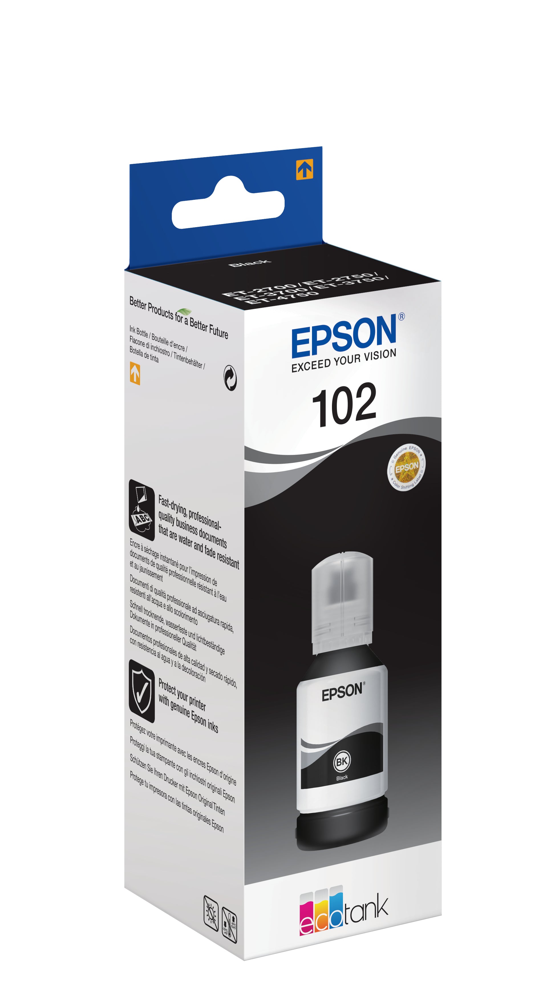 Epson Tintenpatrone 102, Schwarz, 7'500 Seiten – für Inkjetdrucker/Multifunktionsgeräte