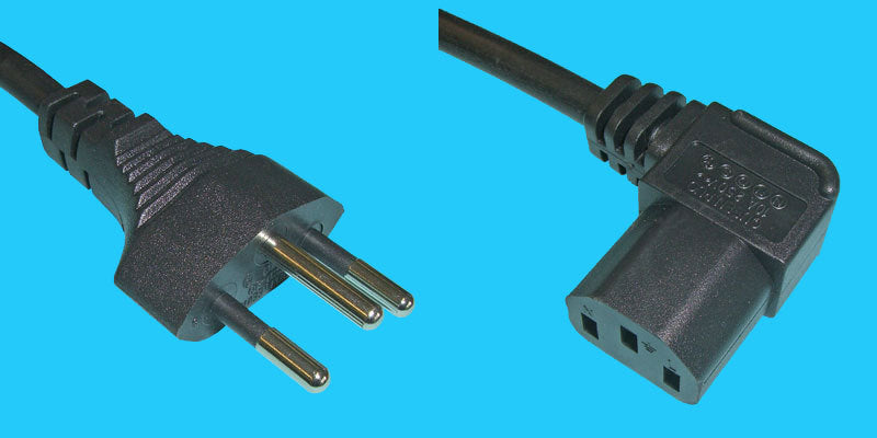 Diggelmann Netzkabel – T12–IEC C13 (gewinkelt rechts), 1 m, 250 V/10 A, schwarz