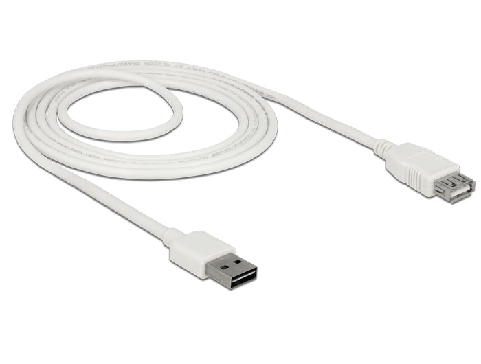 DeLOCK USB-A Verlängerungskabel (Stecker auf Buchse) – USB 2.0 (480 Mbit/s) – 2 m – Goldkontakte – Weiss