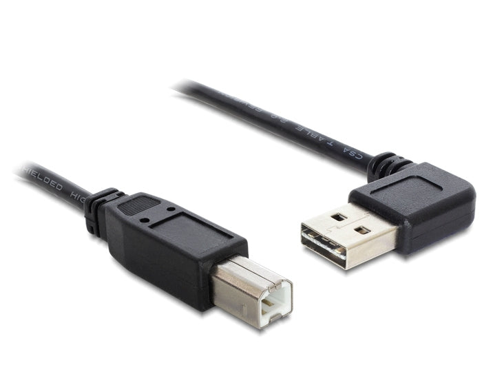 DeLOCK USB-A auf USB-B Kabel – USB 2.0 (480 Mbit/s) – 0,5 m – Abgewinkelt, Goldstecker – Schwarz