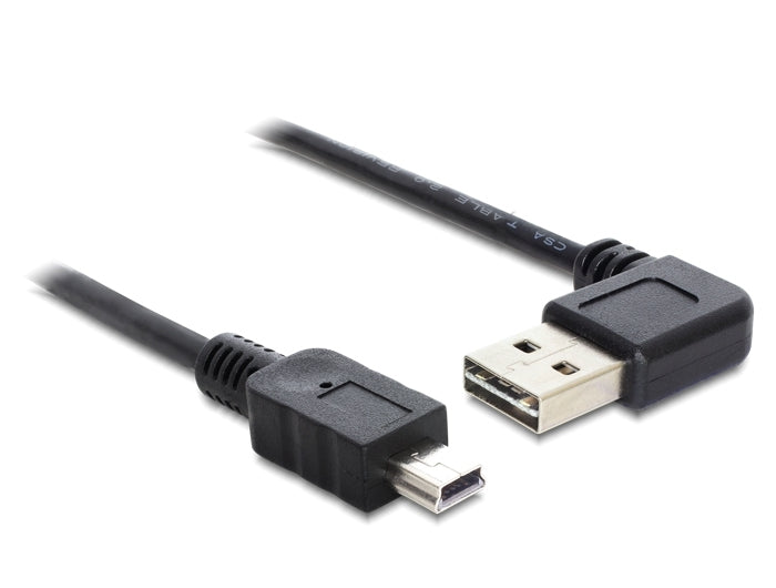 DeLOCK USB-A auf Mini-USB-B Kabel – USB 2.0 (480 Mbit/s) – 0,5 m – Abgewinkelt, Goldkontakte – Schwarz