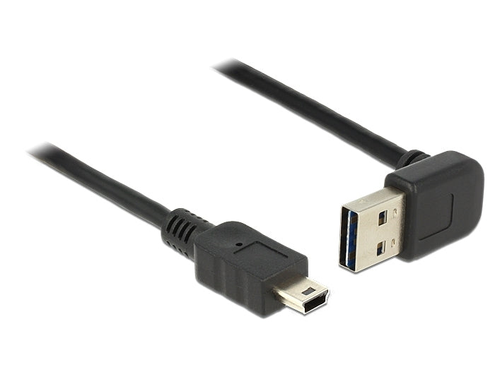 DeLOCK USB-A auf Mini-USB-B Kabel – USB 2.0 (480 Mbit/s) – 0,5 m – Abgewinkelt, Goldstecker – Schwarz