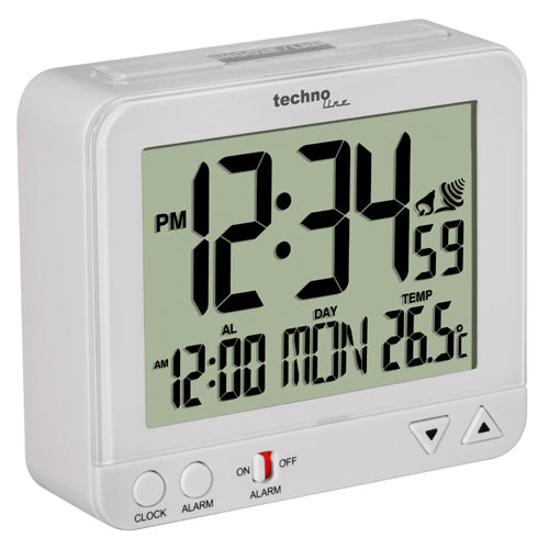 Technoline WT195 Digitalwecker – Funk, Schlummerfunktion, Thermometer, Nachtlicht, 9,6 × 8,0 × 3,2 cm, Weiss