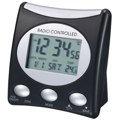 Technoline WT221-T Digitalwecker – Funk, Snooze, Thermometer, 4,2 × 7,9 × 7,9 cm, Schwarz