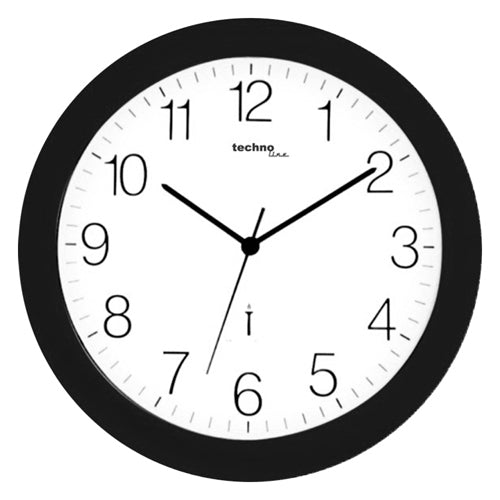 Technoline Wanduhr – Funk, analog, Ø 30 cm, schwarz, Kunststoff