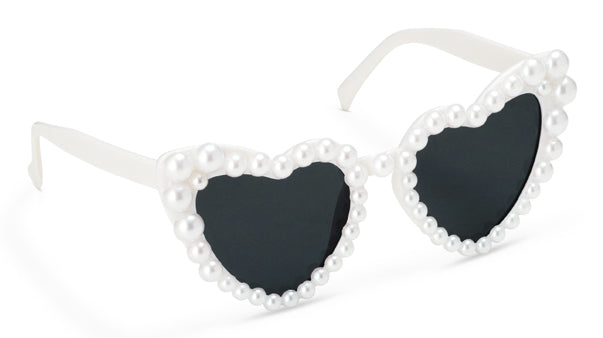 PartyDeco Disco-Brille Herzförmig mit Perlen – Schwarz, Weiss – 13,5 × 5 cm