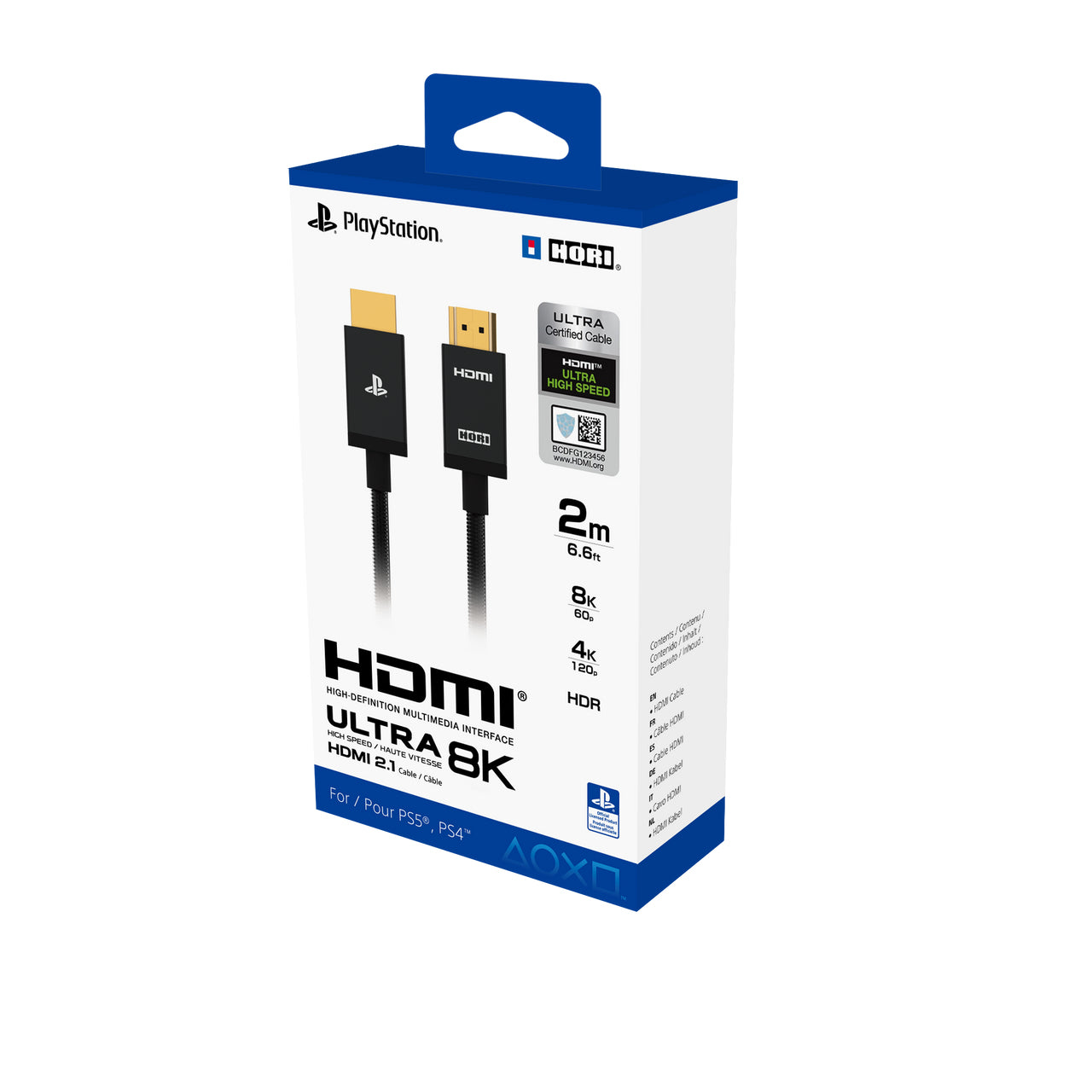 Hori HDMI Kabel HDMI 2.1 8K 60 Hz – 2 m – HDR, geflochten – für PS5