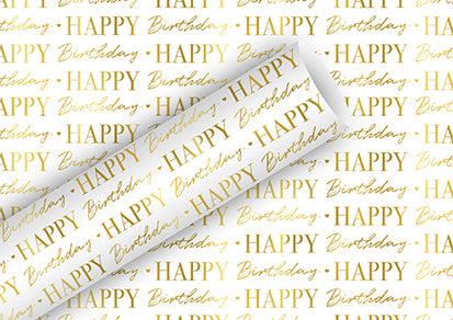 Braun + Company Geschenkpapier – Geburtstag – seidenmetallisiert, Gold/Weiss – 70 cm × 1,5 m