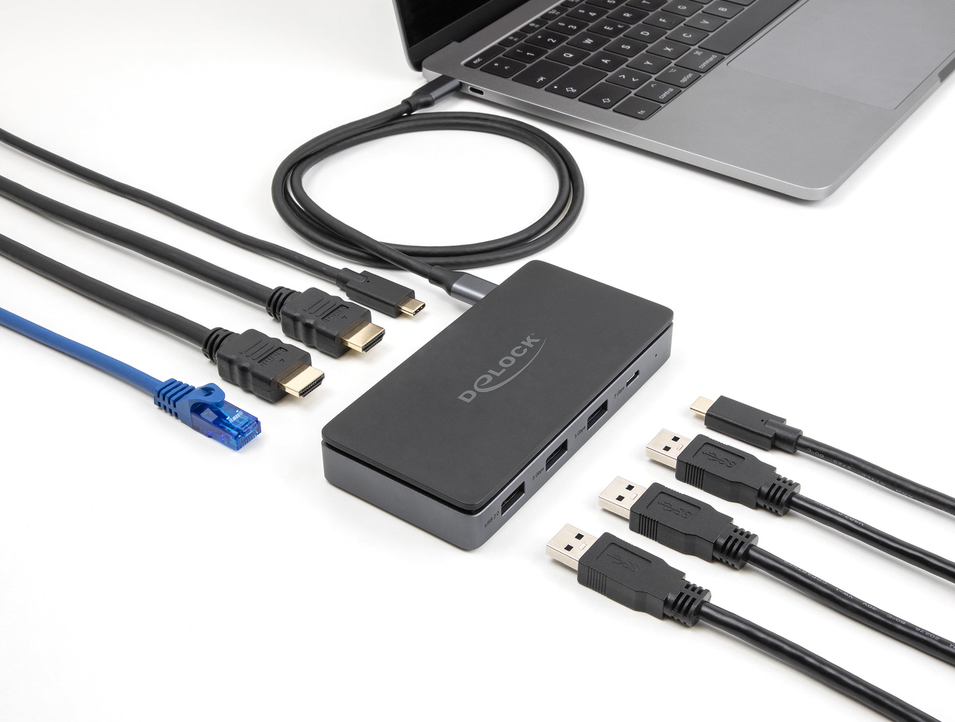 DeLOCK Dockingstation – USB-C, 2× HDMI, 3× USB-A, 2× USB-C, 85 W PD, GbE, für Windows/Mac/Linux
