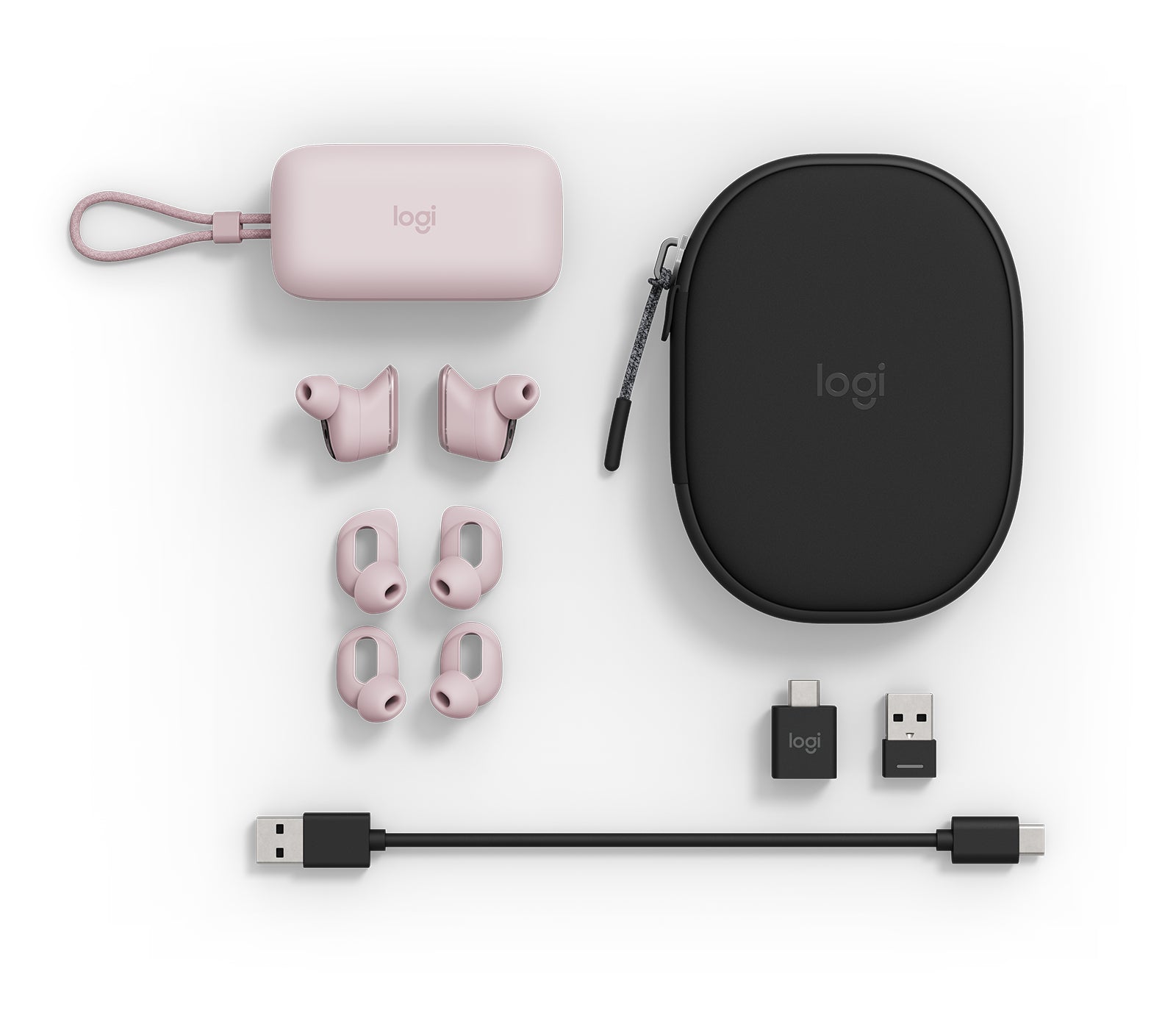 Logitech Zone True Wireless TWS In-Ear – Stereo, ANC, mit USB-A-Dongle, Qi-Ladecase, Pink, BT 5.0