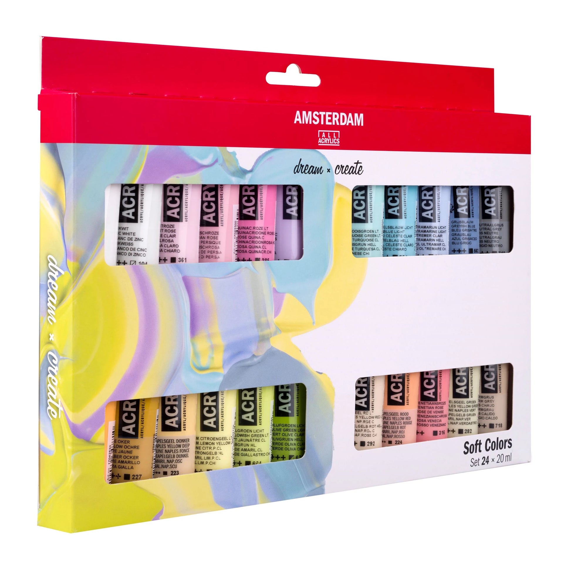 Amsterdam Acrylfarbe – Mehrfarbig, seidenmatt – 24 Farben – 24×20 ml (480 ml) – für Papier, Holz, Stein