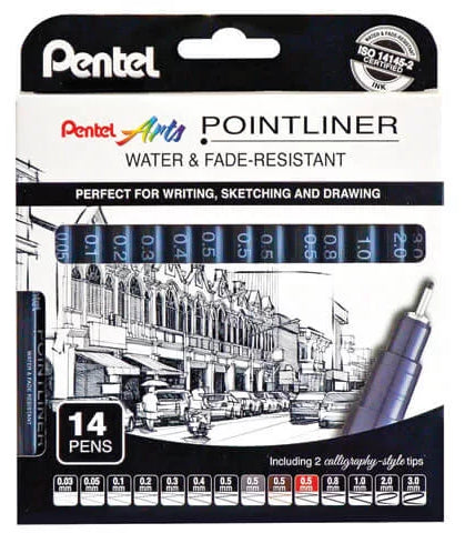 Pentel Fineliner – 14er-Set 0,1 mm – schwarz