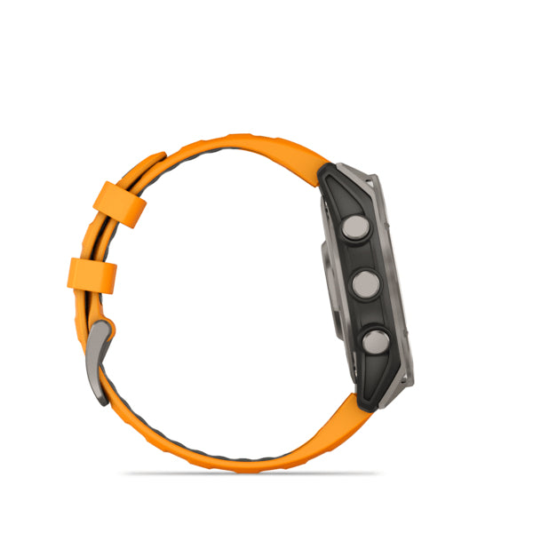 Garmin Fenix 8 – Smartwatch – 47 mm, 1,4" AMOLED, GPS, Saphirglas, 100 m, Silber, Orange Sportarmband