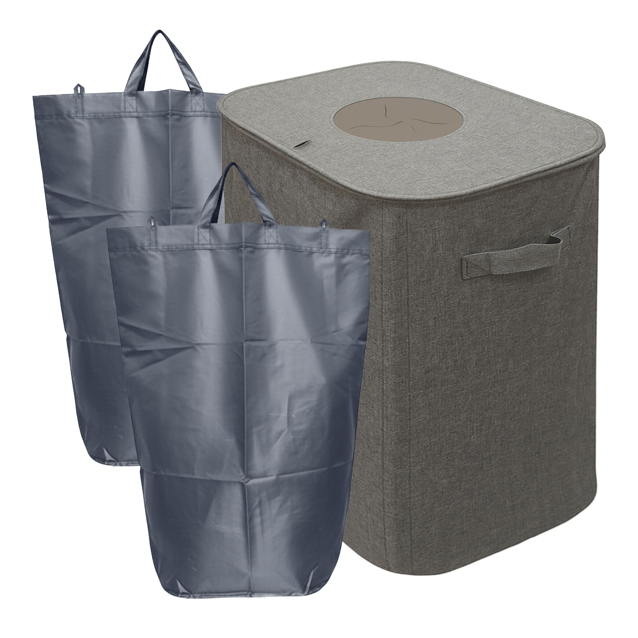 Relaxdays Recyclingbox – 100 l – Polyester (PES), rechteckig – grau – mit Innenkübel, mit Griffen