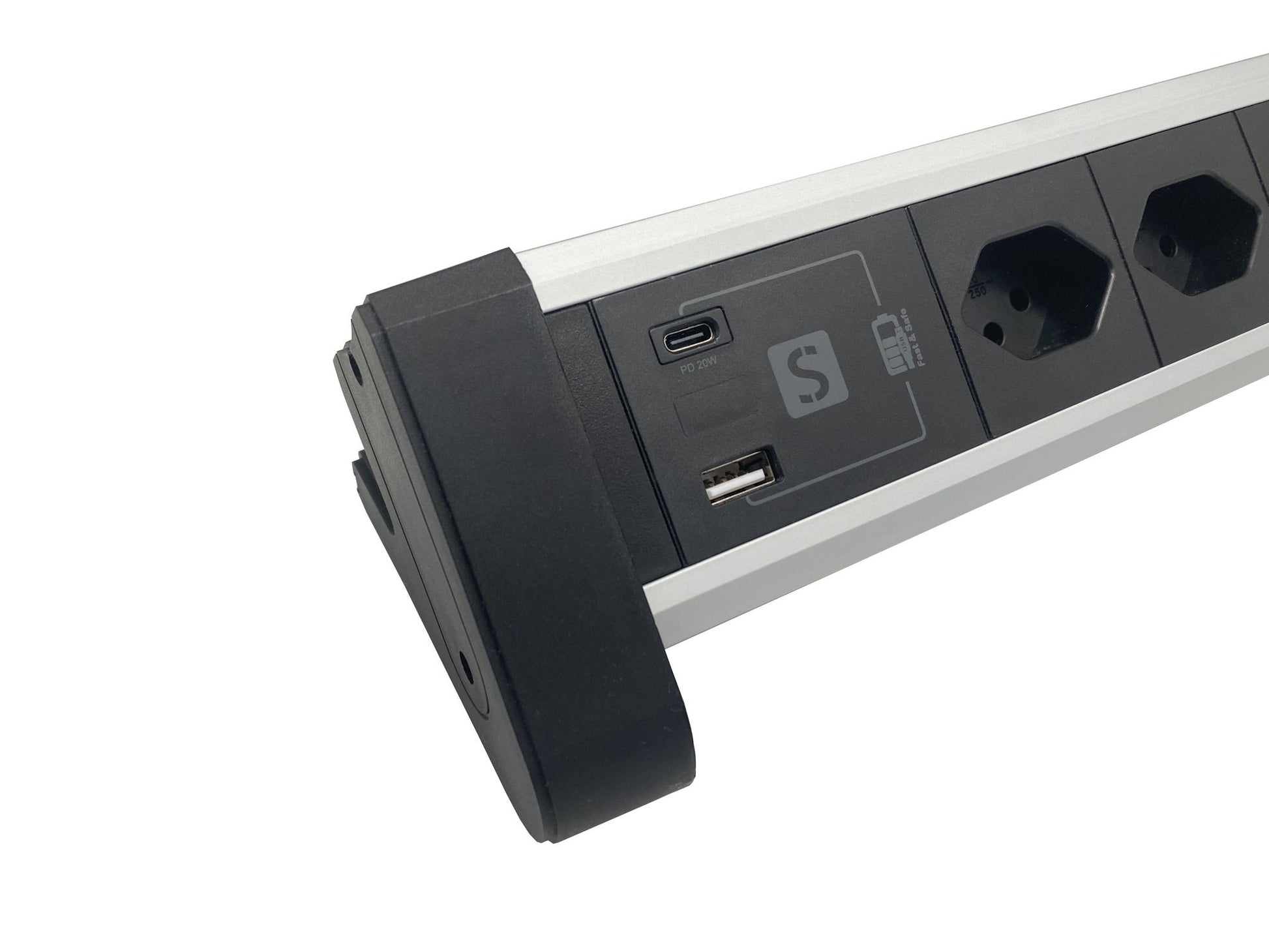 M. Schönenberger Steckdoseneinheit – 3×T13, USB‑A/USB‑C 20 W, 3 m Kabel, Schalter, Tisch