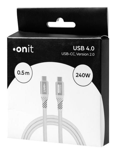 ONIT USB-C auf USB-C Kabel – USB4 80 Gbit/s – 0,5 m – PD 240 W – Textilmantel, Verstärkt – Weiss