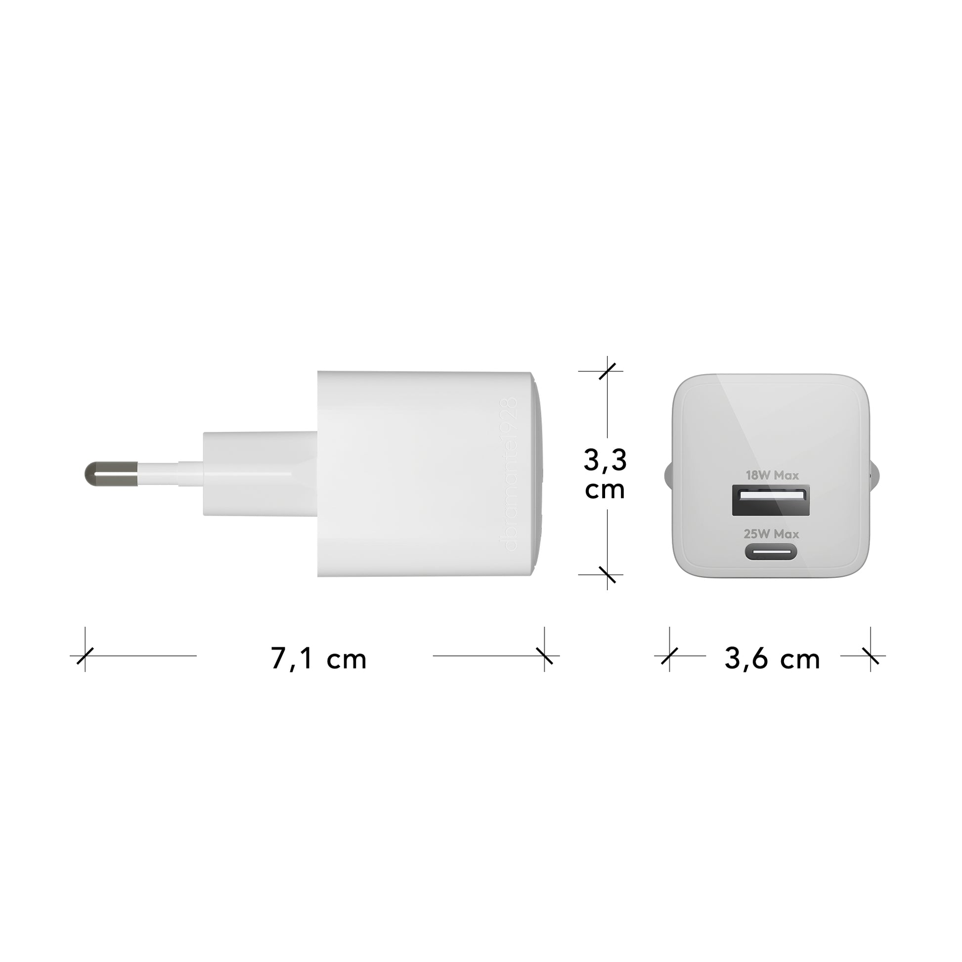 dbramante1928 USB-Wandladegerät 25 W – USB-C×1, USB-A×1 – PD – Weiss