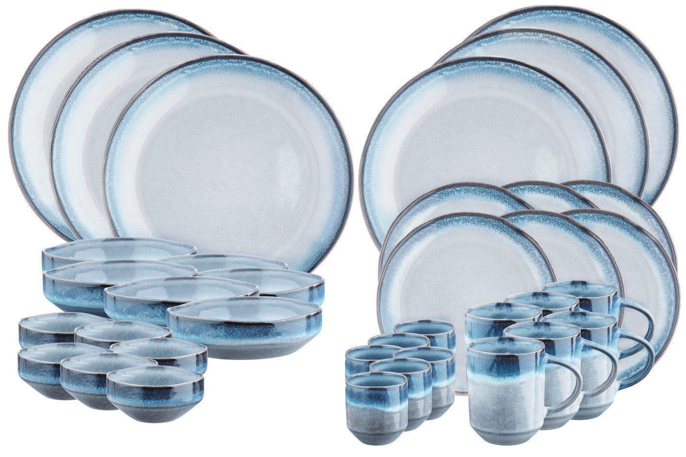 Björn GENESIS Geschirrset – Steingut, Blau, Spülmaschinengeeignet, Mikrowellengeeignet, 36-teilig