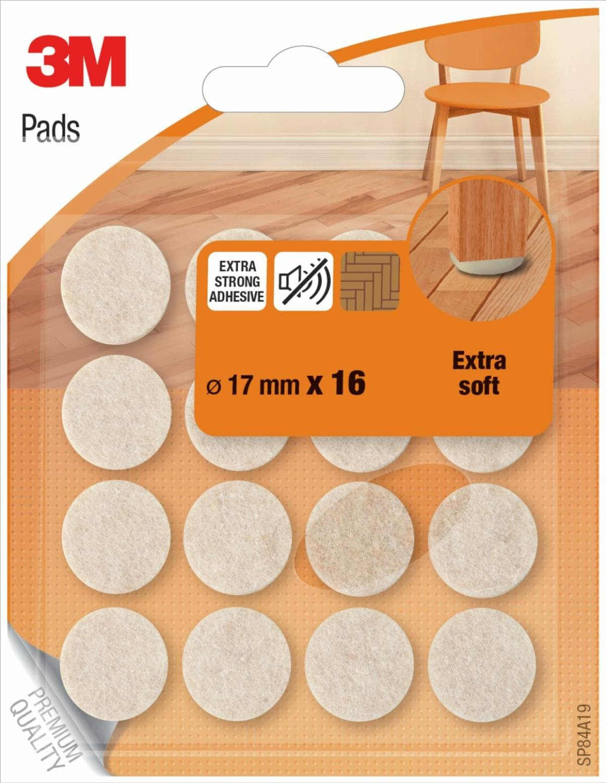 3M Möbelgleiter rund Ø 17 mm – Wollfilz – beige (16 Stück)