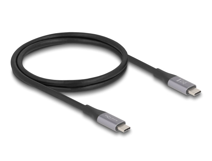 DeLOCK USB-C auf USB-C Kabel – USB4 40 Gbit/s – 1 m – PD 240 W – 8K/60, DP 2.0 – Schwarz/Grau