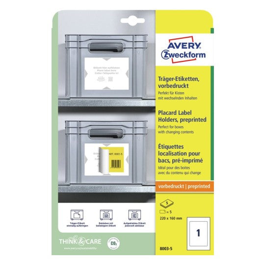 Avery Etiketten – A4, 220 mm × 160 mm, hellgrau/weiss, glänzende Polyesterfolie, 5 Blätter
