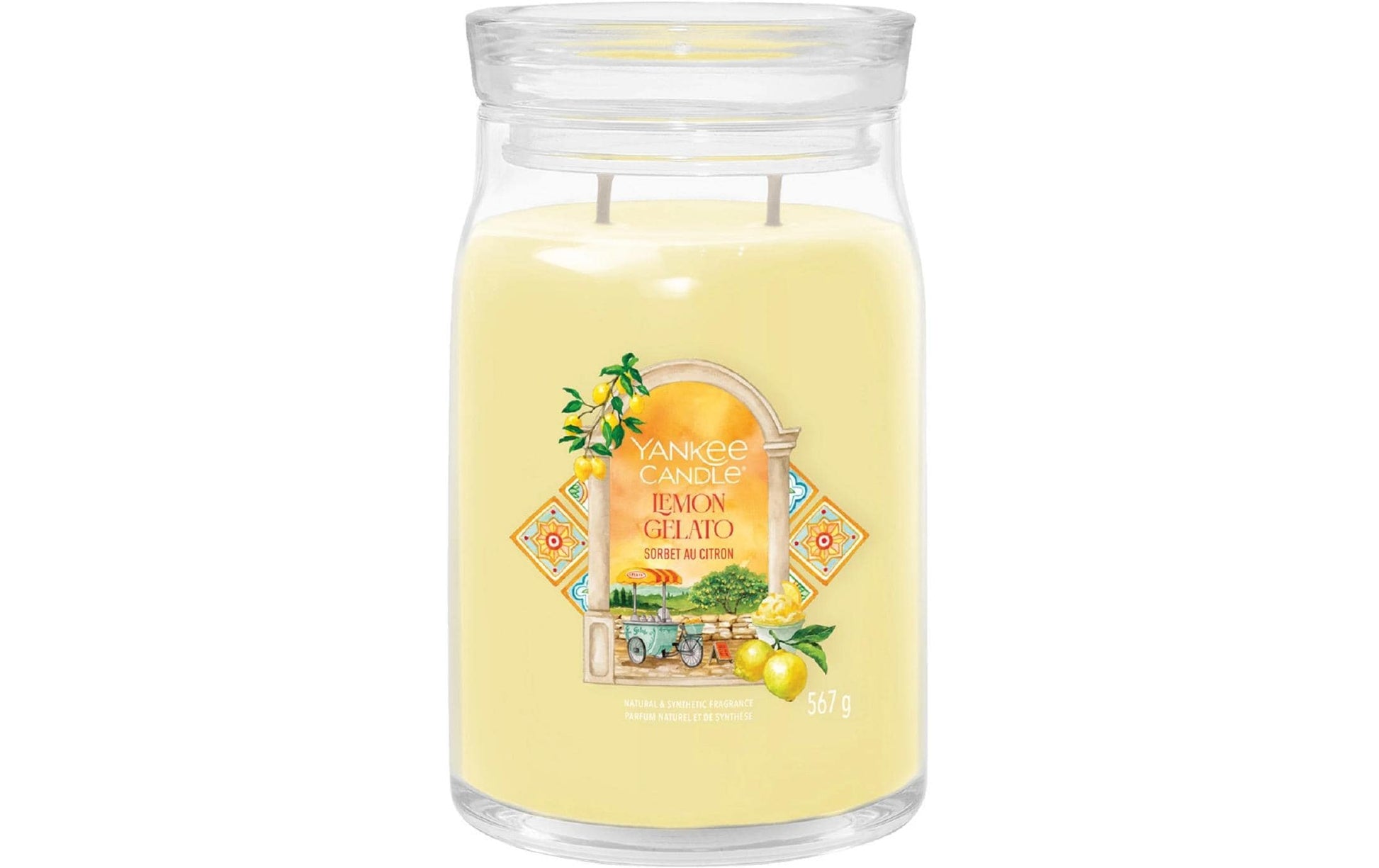 Yankee Candle Duftkerze Lemon Gelato, Sojawachs, transparent/gelb, H 15,7 cm, Ø 9,3 cm, 1 Stück