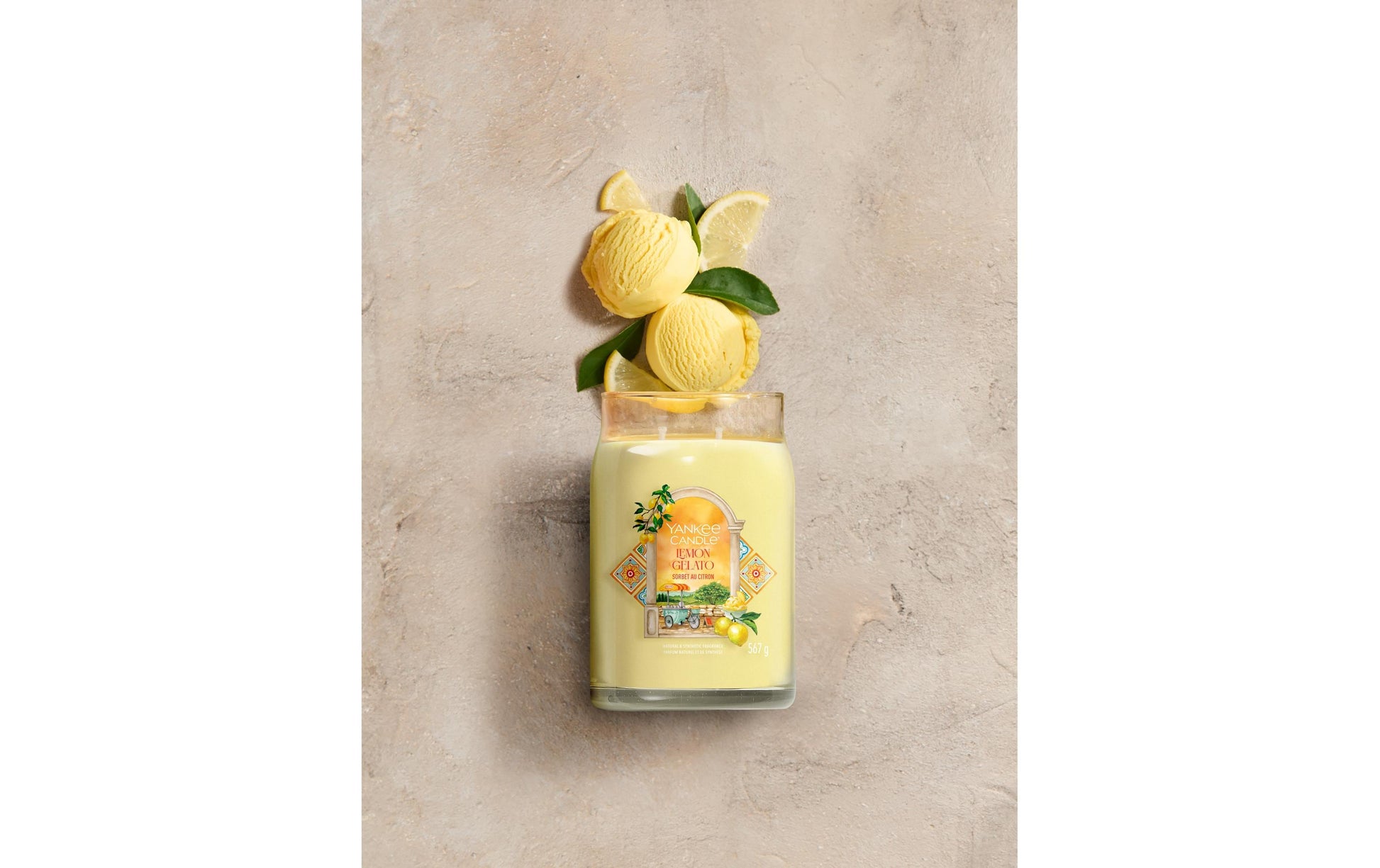 Yankee Candle Duftkerze Lemon Gelato, Sojawachs, transparent/gelb, H 15,7 cm, Ø 9,3 cm, 1 Stück