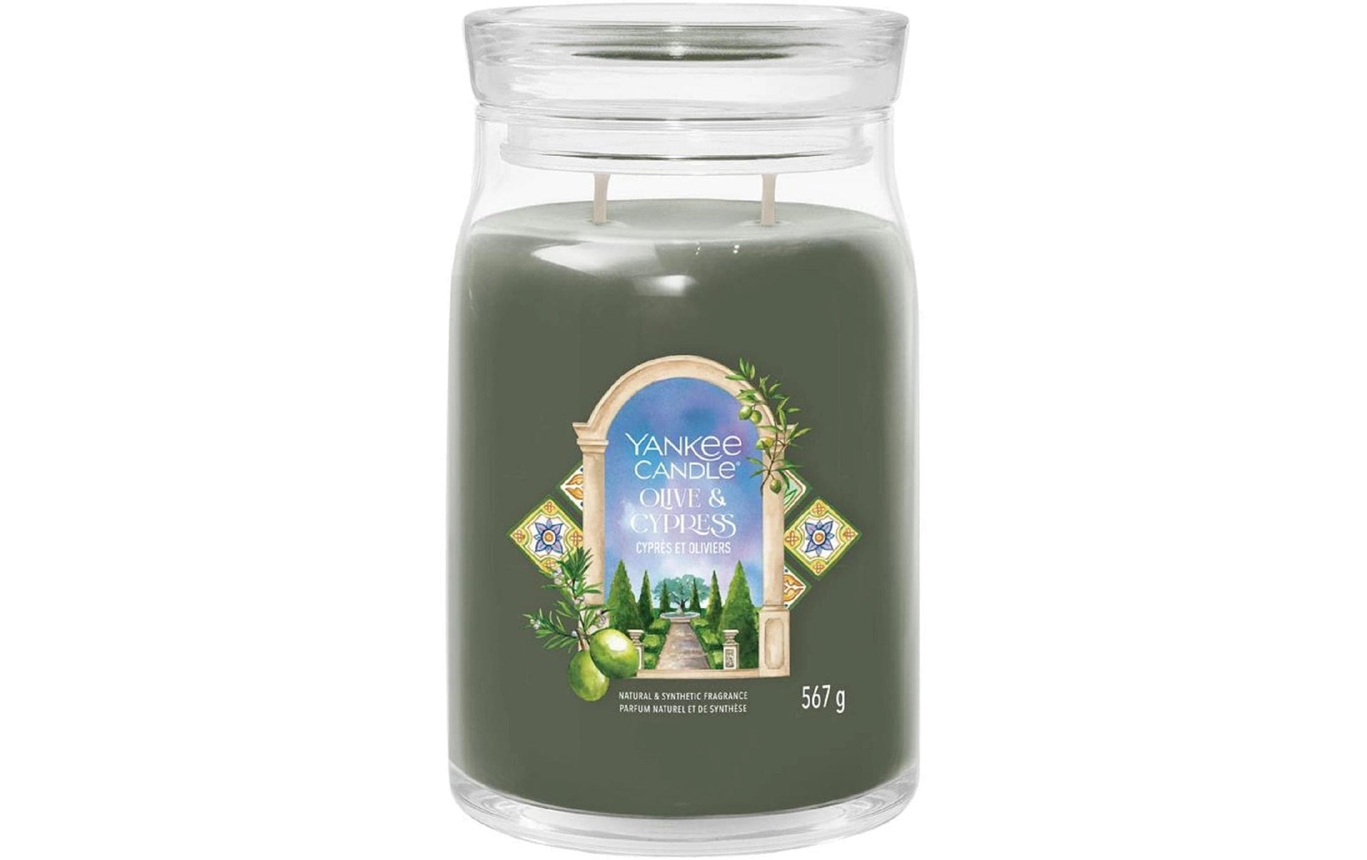 Yankee Candle Olive & Cypress – Duftkerze, Grosses Glas, 60–90 h