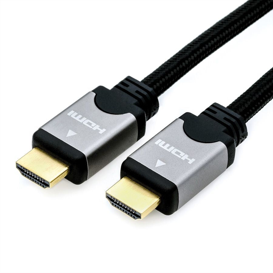 ROLINE HDMI Kabel HDMI High Speed 4K 30 Hz – 5 m – Ethernet, geflochten – Schwarz/Silber