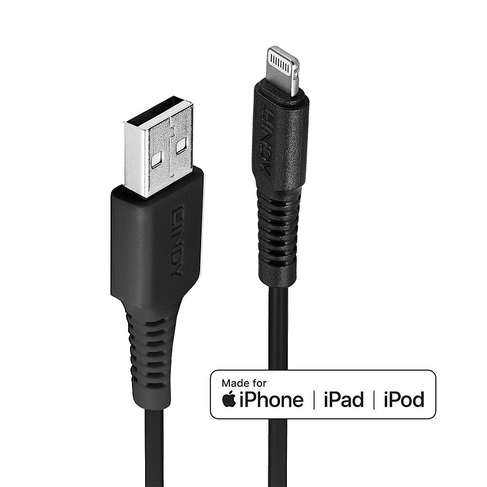 Lindy USB auf Lightning Kabel, 2 m, Schwarz – für iPhone, iPad, iPod
