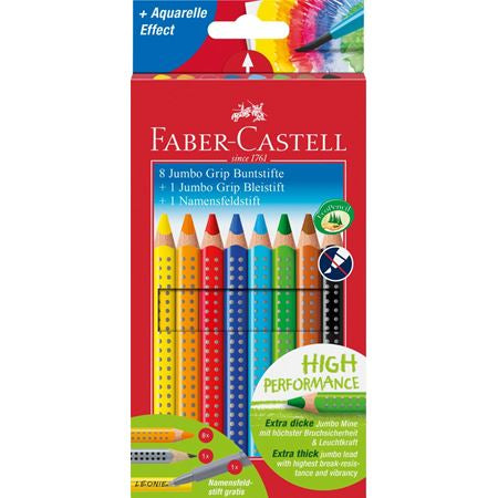 Faber-Castell Aquarellfarbstifte Jumbo Grip – 8 Farben, im Kartonetui, Ø 5,3 mm, dreikantig, FSC